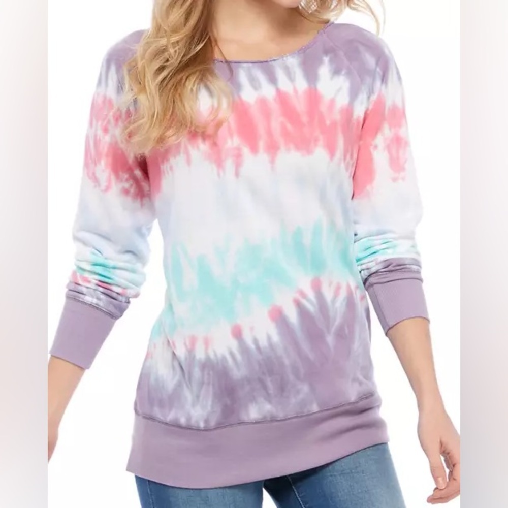 Chance or Fate Distressed Tunic Tie Dye Sweatshirt Pink Purple Junior Size Small